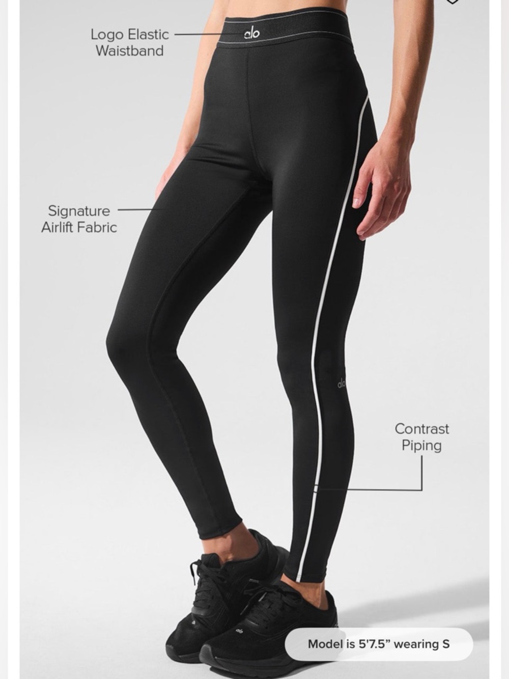 ALO Yoga Black Leggings with White Side Piping